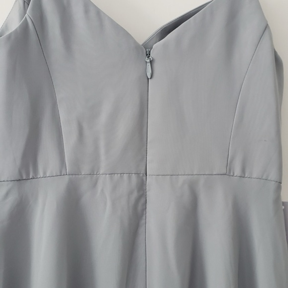 Azazie Clarissa A Line Chiffon Tea Length Dress Dolphin Grey Sz A6 NWT - Picture 9 of 15